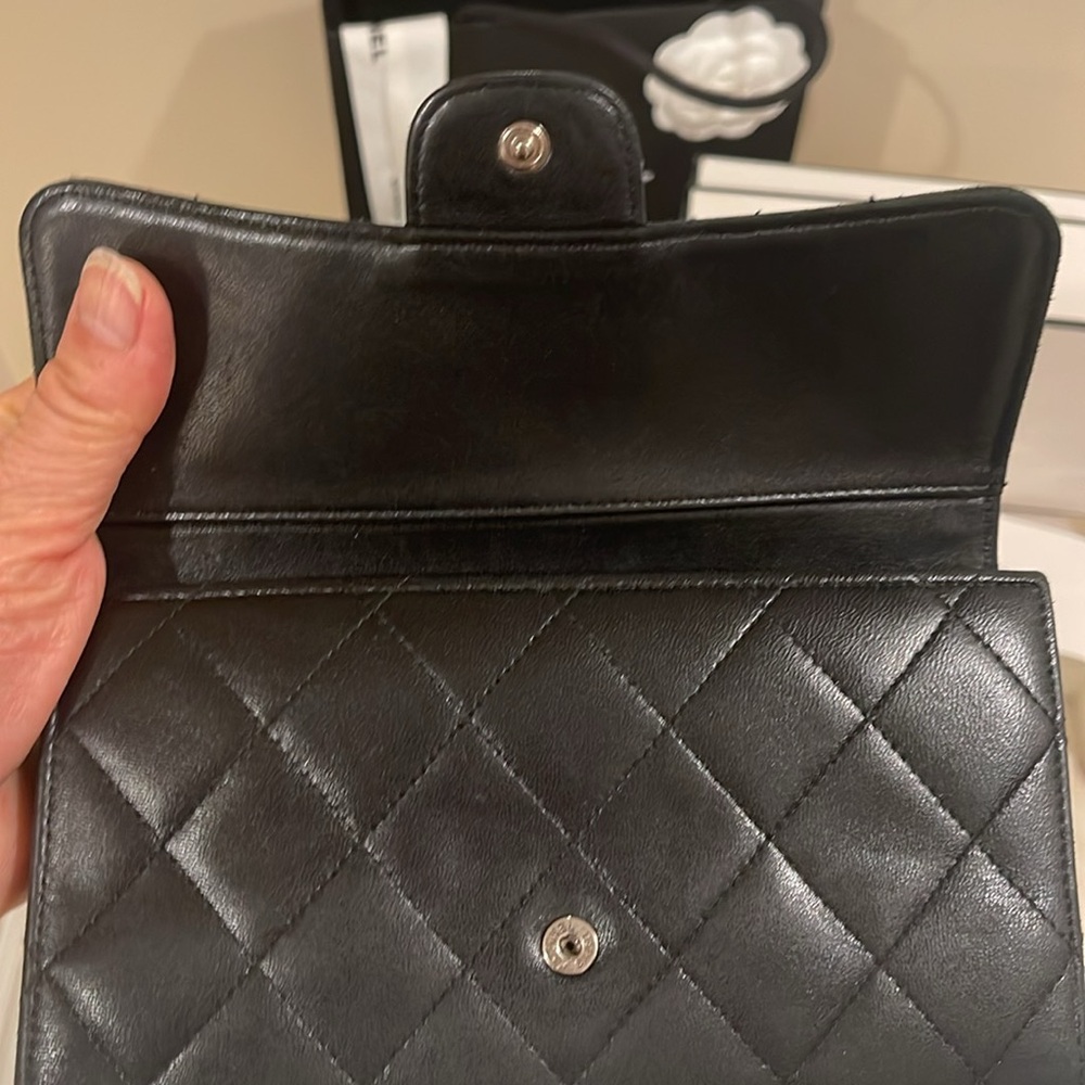 Chanel quilted mattelasse lambskin black trifold long wallet - Picture 14 of 14